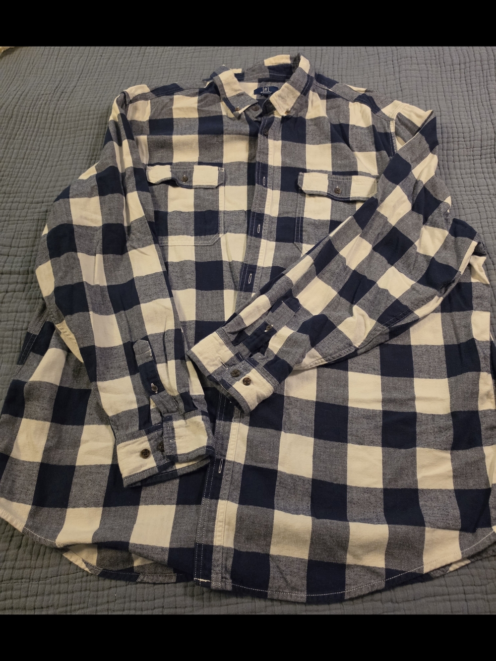 George Flannel Navy and White Buffalo Check Button-Down Shirt